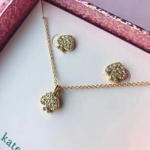 Kate Spade Gold Pavé Heart Necklace & Earrings Jewelry Set Sparkle NWT